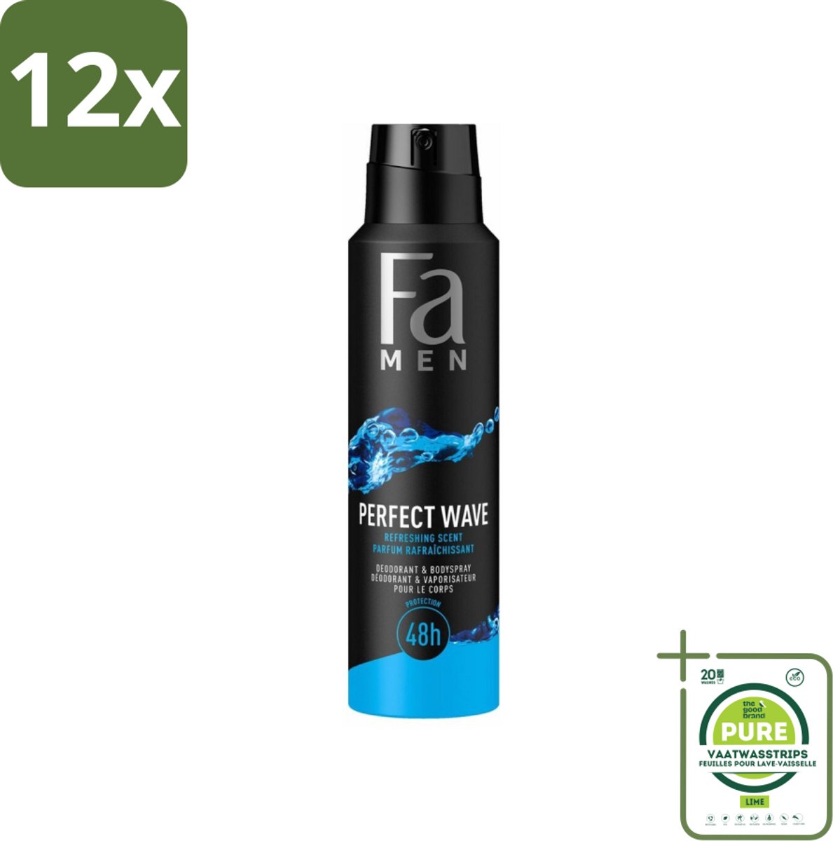 Fa Men - Perfect Wave - Deodorant Spray - Verfrissende Geur - 150 ml - Voordeelverpakking - 12 stuks - Deodorant spray - Fa Men