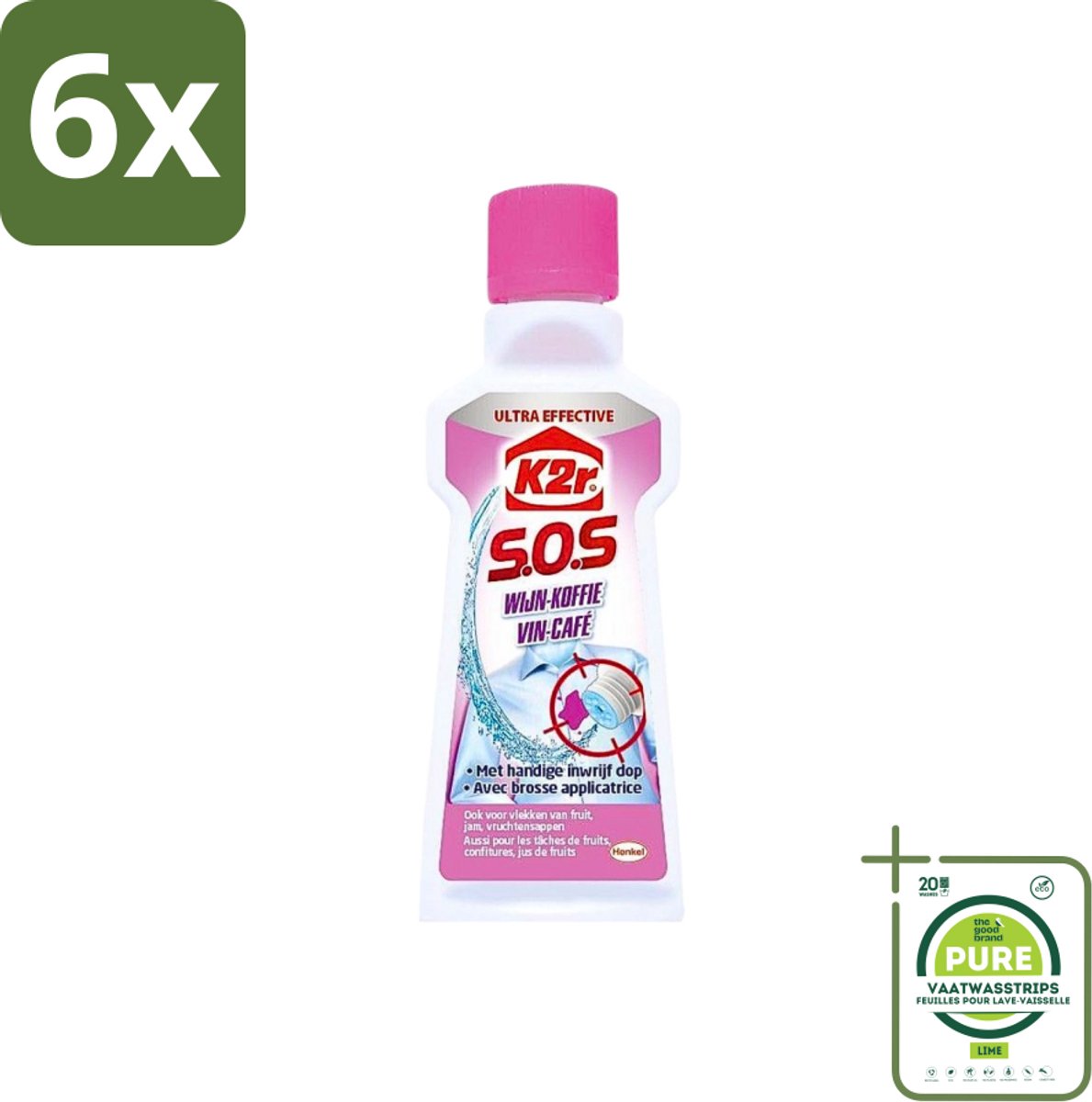K2R - SOS Vlekverwijderaar - Wijn & Koffie - 50ml - Voordeelverpakking - 6 stuks - Vlekkenverwijderaar - Wijnvlekken