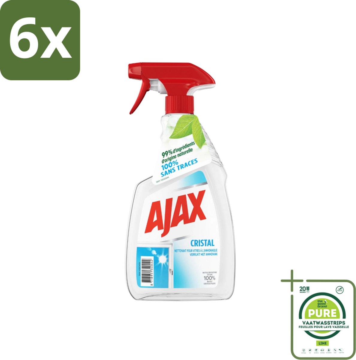 Ajax - Ruitenreiniger - Cristal - Spray Met Ammoniak - 750 ml - Voordeelverpakking - 6 stuks - Ramenreiniger - Ruitenreiniger