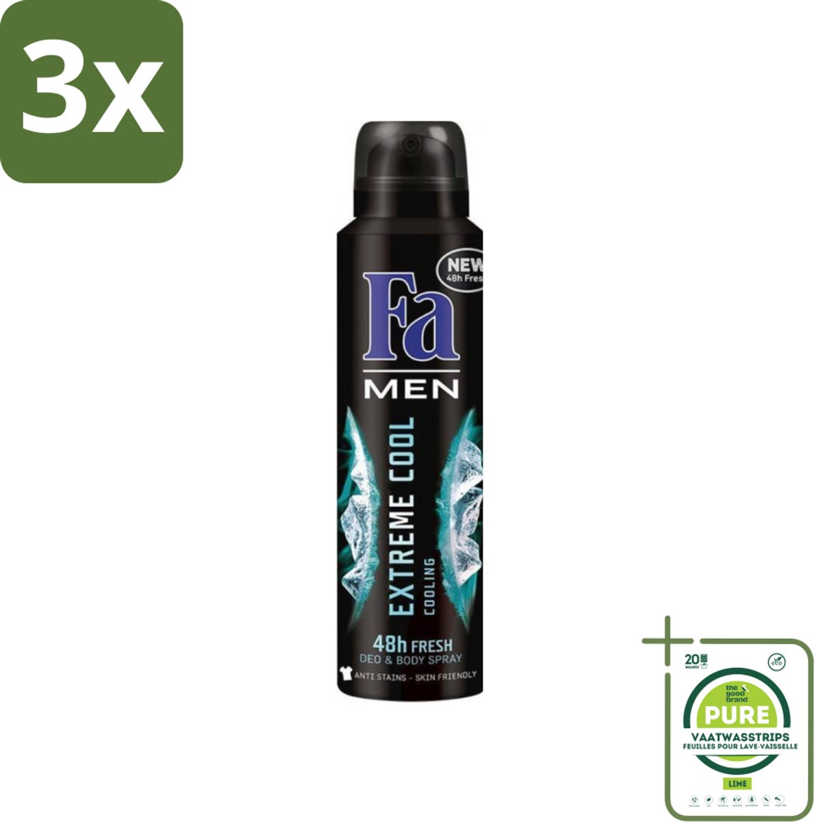 3 x Fa Men - Extreme Cool - Deodorant Spray - Coolend - 150 ml - Grootverpakking - Mannen Deodorant - Deodorant Spray - Koele Geur - Frisse Geur - Langdurige Bescherming