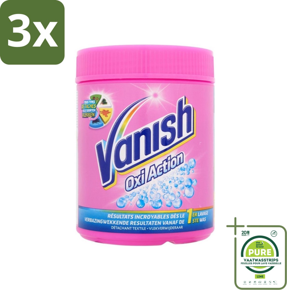 3 x Vanish Oxi Action - Vlekkenverwijderaar Poeder - Zonder Bleek - Gekleurde Was - 500 Gram - Grootverpakking - Vlekkenverwijderaar - Waspoeder - Gekleurde Was - Vlekken Verwijderen - Wasmiddel