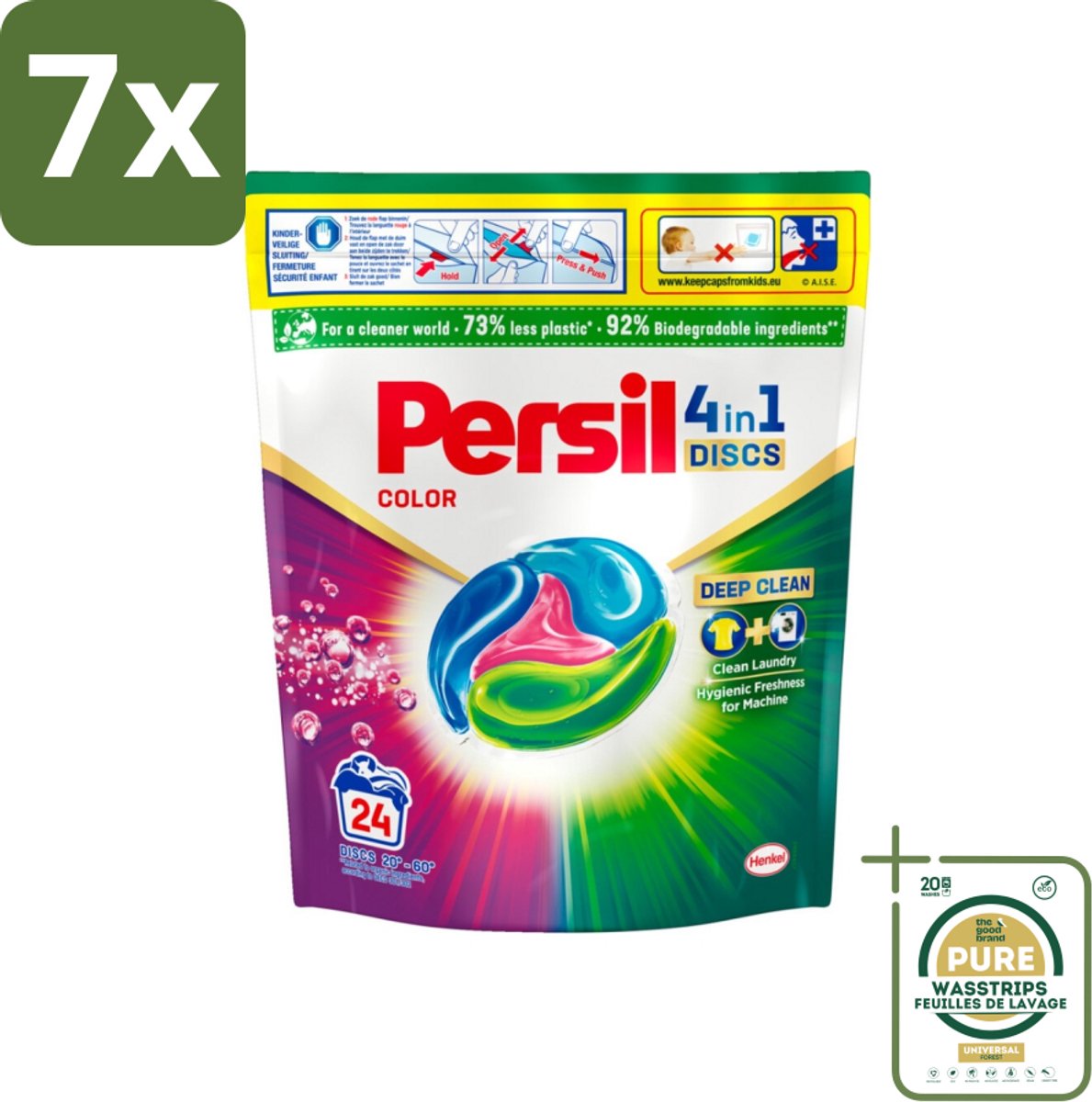 7 x Persil - Wasmiddelcapsules - 4-In-1 Discs - Gekleurde Was - 24 Wasbeurten - Grootverpakking - Persil 4-in-1 Discs Color - Gekleurde Was - Vlekverwijdering - Frisse Was - Kleurbehoud