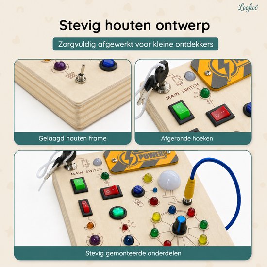 Leefico Montessori Busy Board - Activiteitenbord voor Peuters - Sensorisch Speelgoed - Houten Speelgoed voor Peuters en Kleuters van Leefico — afbeelding 4