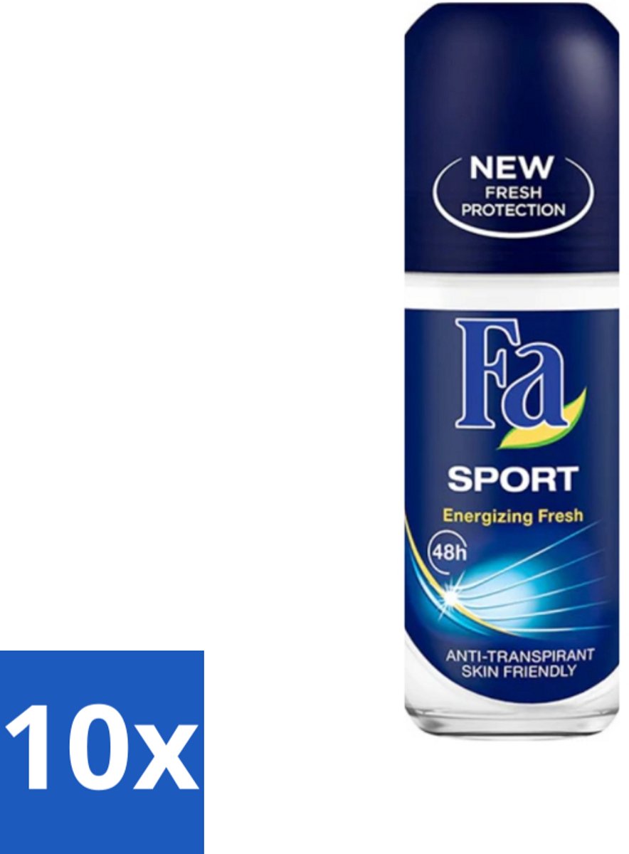 10 x Fa - Sport - Deodorant Roller - Energizing Fresh - 50 ml - Sport Deodorant - Frisheid - Energizing Fresh - 24 Uur Bescherming - Zweetvocht