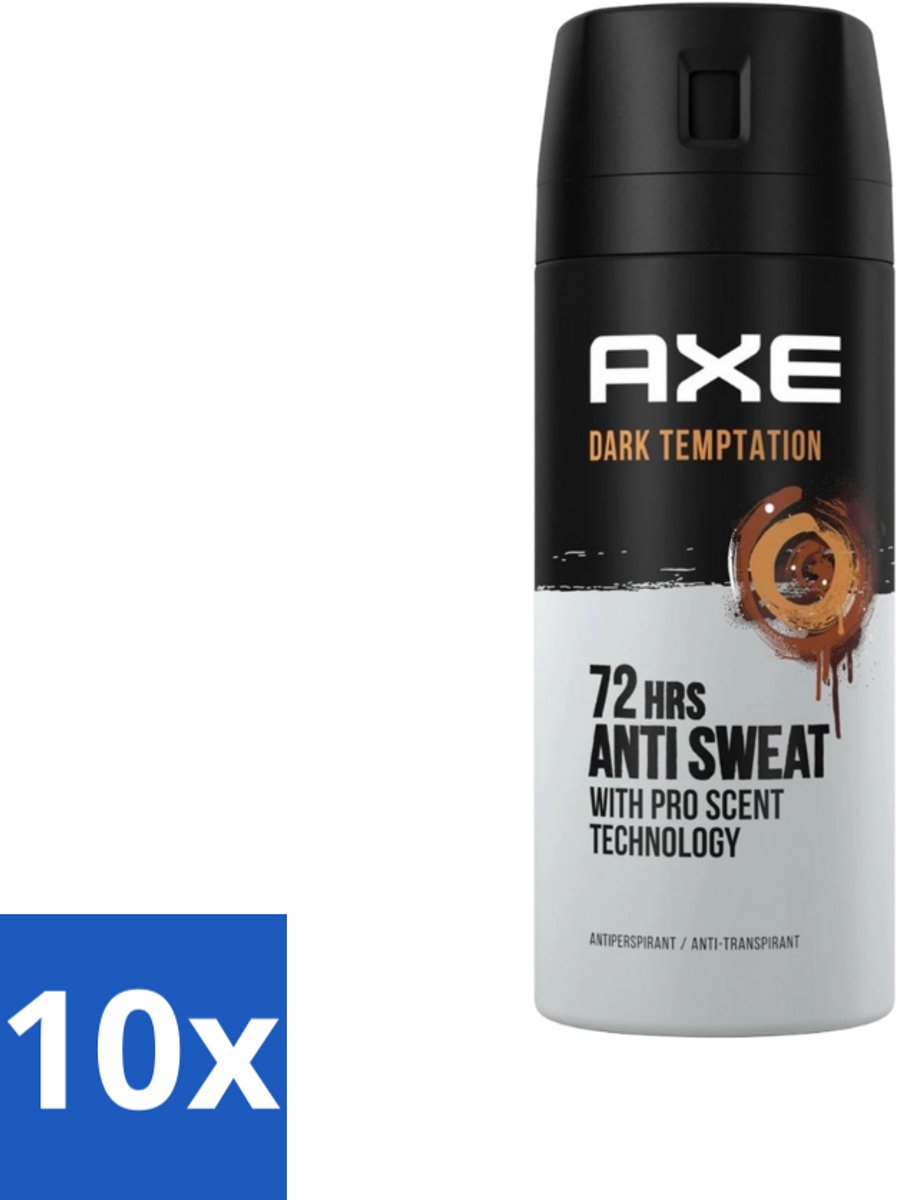 10 x Axe - Deodorant Spray - 72hrs Anti Sweat - Dark Temptation - 150 ml - Anti-sweat Spray - 72 Uur Bescherming - Zweetvoorkomend - Geur Chocolade - Kruiden Geur