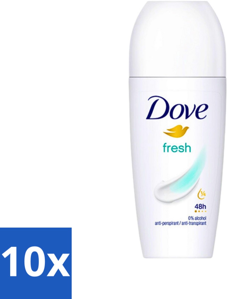 10 x Dove Fresh - Deodorant Roll-on - Anti-Transpirant - 50 ml - Frisheid - Transpiratie - Oksels - Deodorant - Frisse Geur