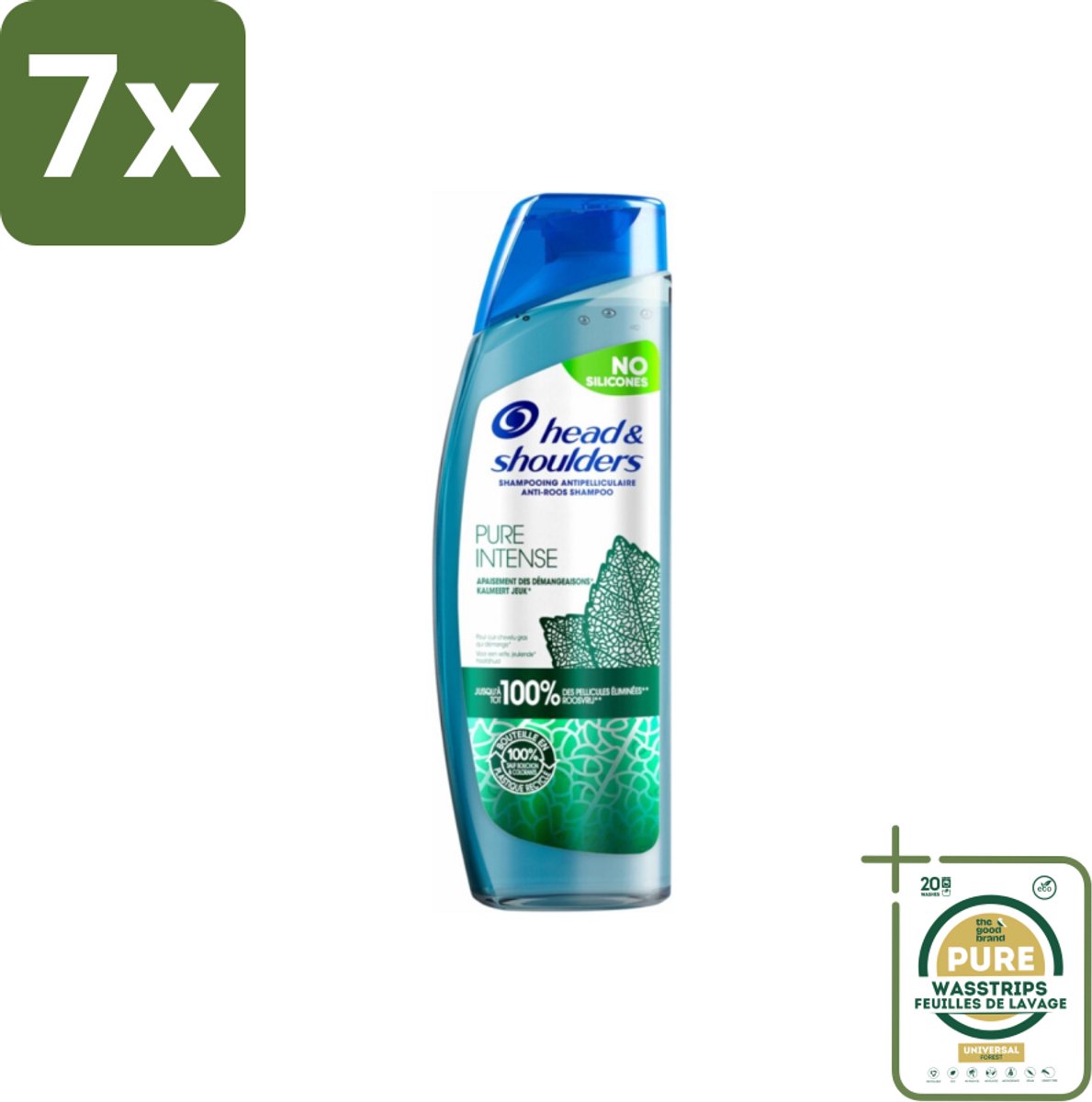 7 x Head & Shoulders - Anti-Roos Shampoo - Pure Intense - Kalmeert Jeuk - 250 ml - Grootverpakking - Roosvrij Haar - Jeuk Kalmeren - Roos Bestrijden - Menthol Shampoo - Melisse Extract
