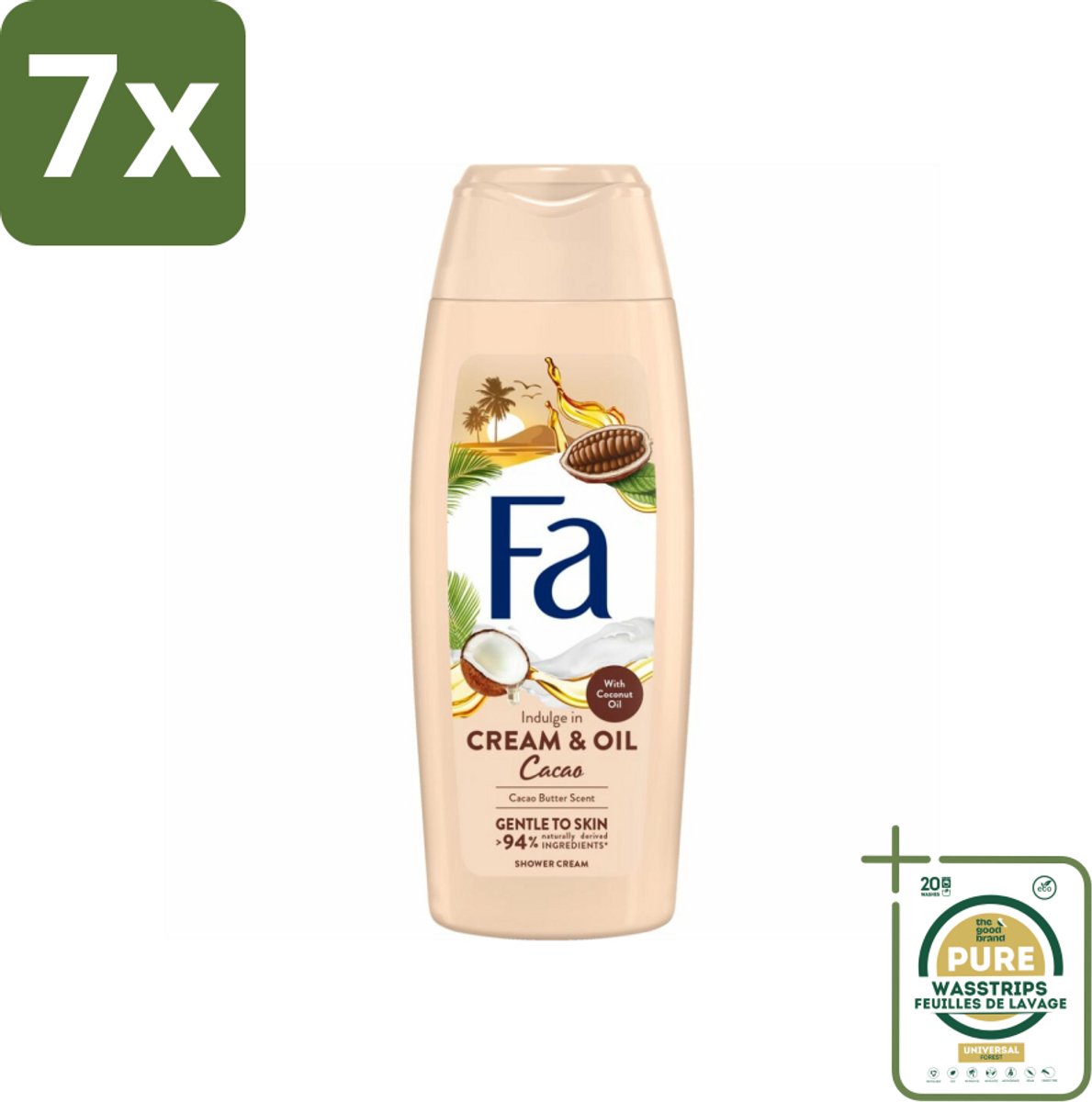 7 x Fa - Cream & Oil Cacao - Douchecrème - Cacaoboter Met Kokosolie - 250 ml - Grootverpakking - Douchecrème - Cacaoboter - Kokosolie - Huid Verzorging - Hydratatie