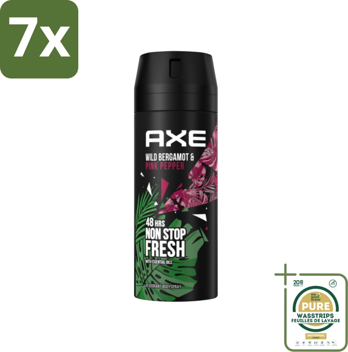 7 x Axe - Deodorant Bodyspray - 48hrs Fresh - Wild Bergamot & Pink Pepper - 150 ml - Grootverpakking - 48 Uur Bescherming - Zweetbestendig - Geurbestendig - Bergamot - Roze Peper