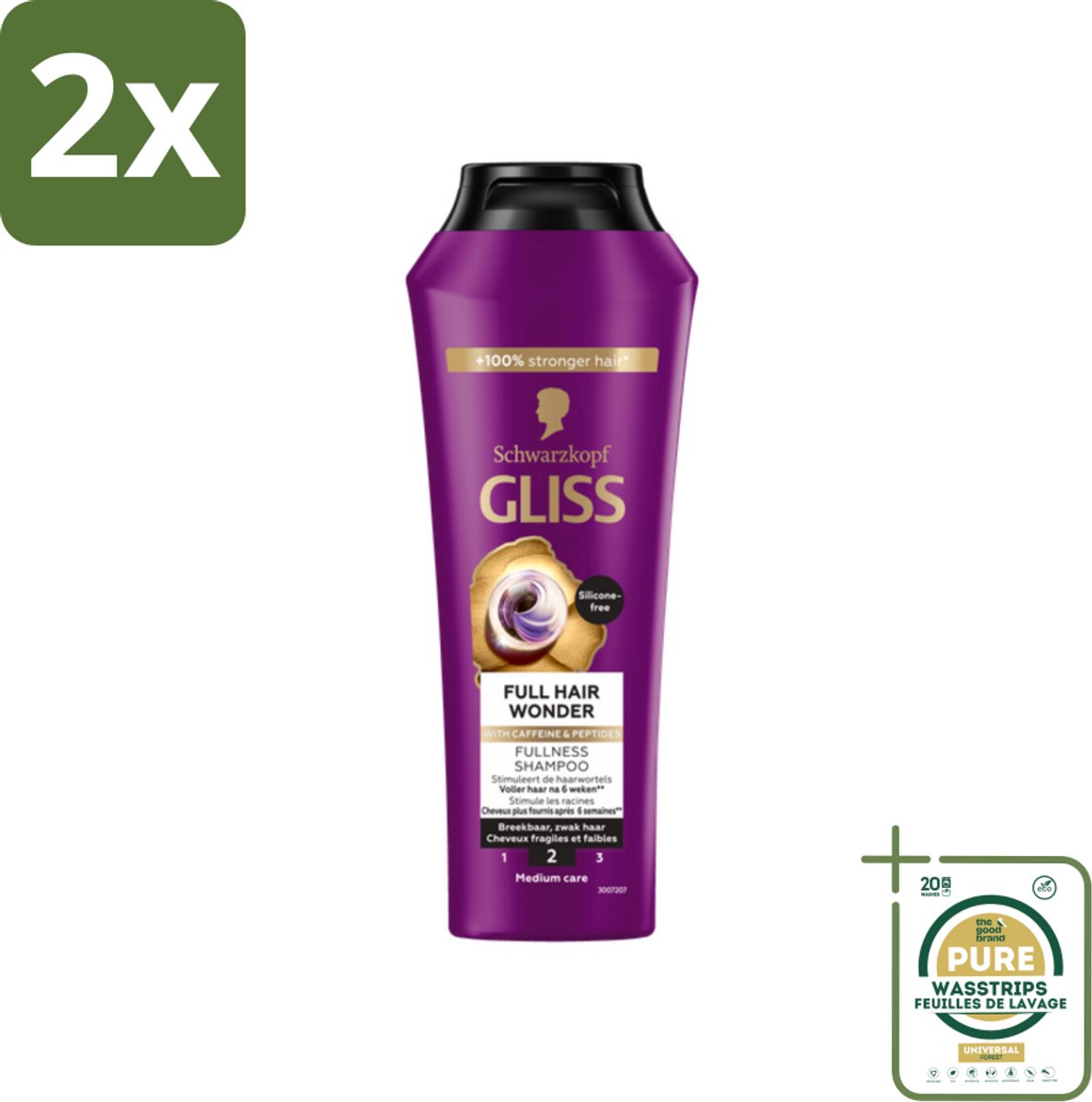 Gliss Shampoo Full Hair Wonder - 250 ml - Voordeelverpakking - 2 stuks - Biotine shampoo - Peptiden voor haar