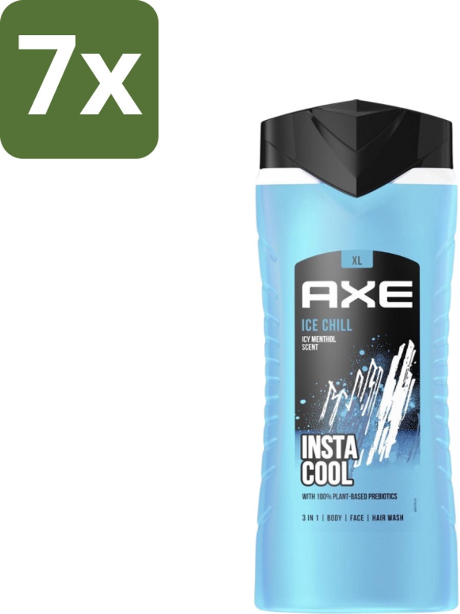 7 x Axe XL - 3-in-1 Douchegel - Ice Chill - Icy Menthol - Insta Cool - 400 ml - Douchegel - Frisheid - Bevroren Munt - Citroen - 3-in-1