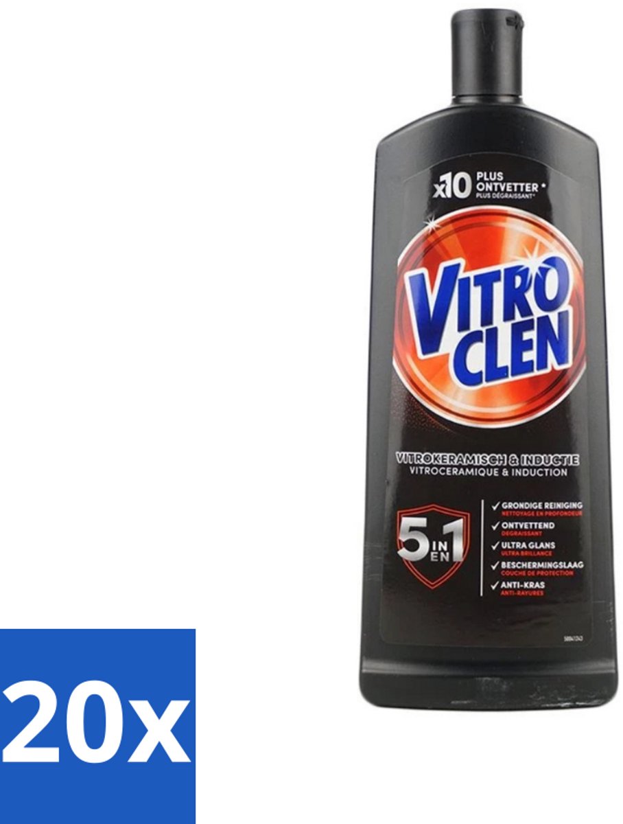 20 x Vitroclen - Kookplaatreiniger - Keramisch & Inductie - 5 in 1 - 500 ml - Keramische Kookplaat Reinigen - Inductiekookplaat Reinigen - Kookplaat Reiniger - Kookplaat Beschermen - Vlekken Verwijderen