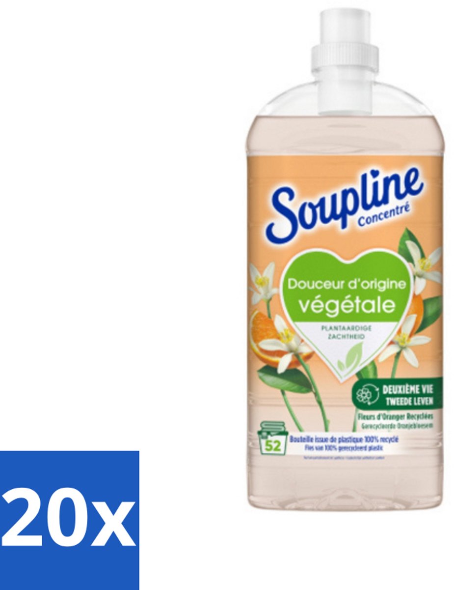 20 x Soupline - Wasverzachter - Oranjebloesem - 52 Wasbeurten - 1.3L - Wasverzachter - Plantaardige Zachtheid - Oranje Bloesem - Zachte Was - Natuurlijke Zachtheid