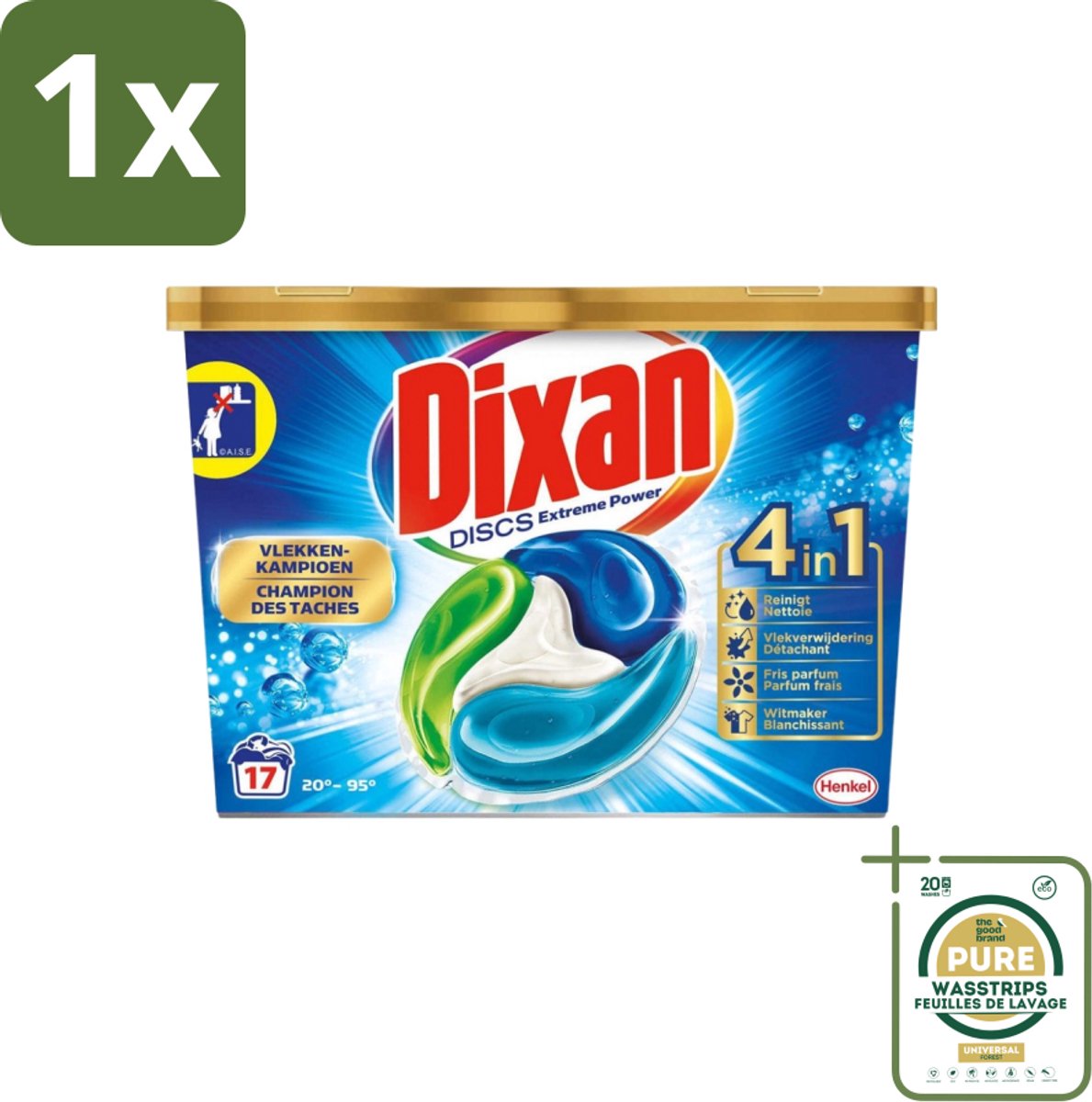1 x Dixan Discs - Wasmiddelcapsules en Vlekverwijderaar - Extreme Power - Witte, Gekleurde & Zwarte Was - 17 Wasbeurten- Wasmiddelcapsules - Vlekverwijderaar - Wasmiddel - Wasbeurt - Wasmachine