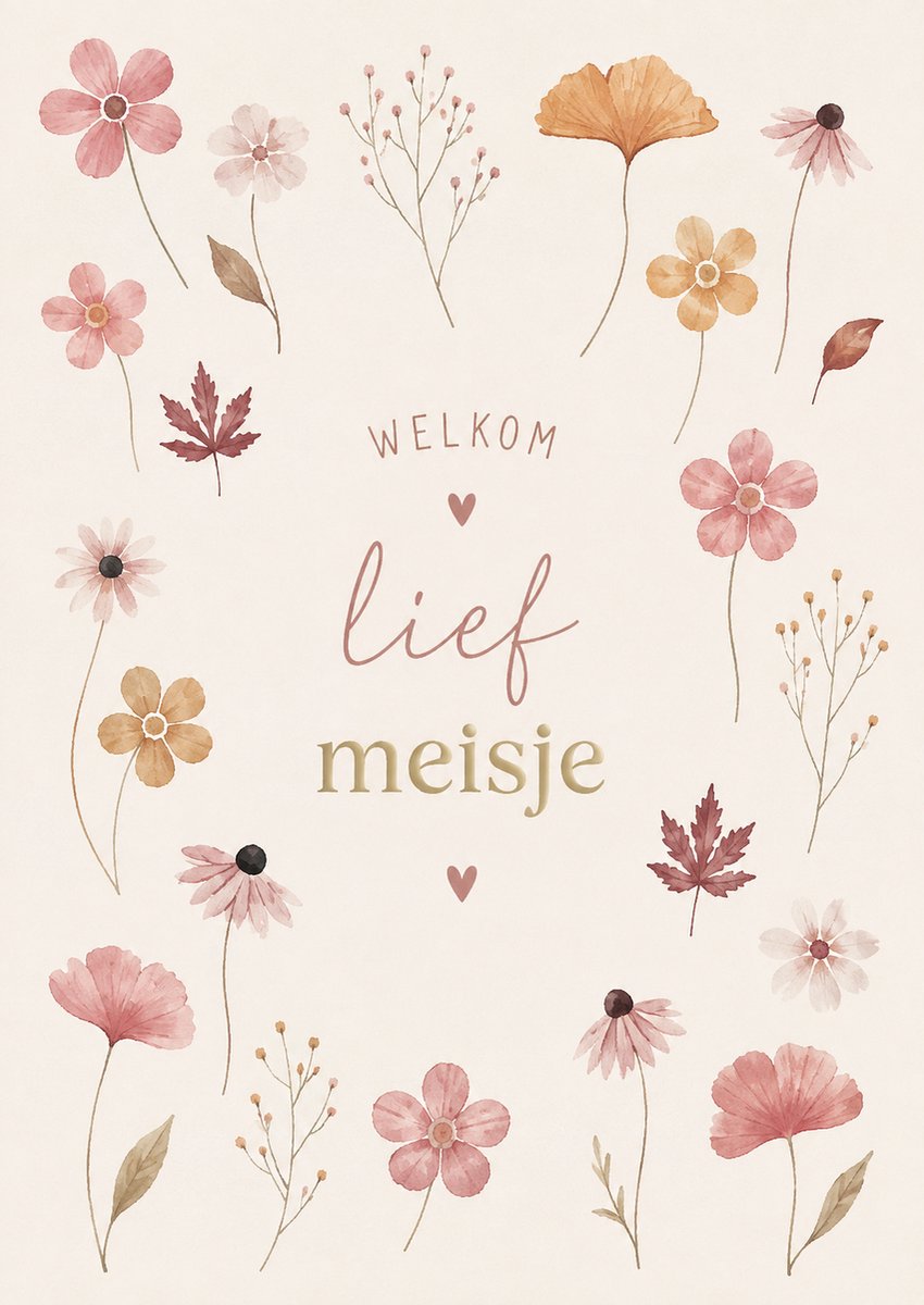 Kaart bloemen - Roze Beige - A6