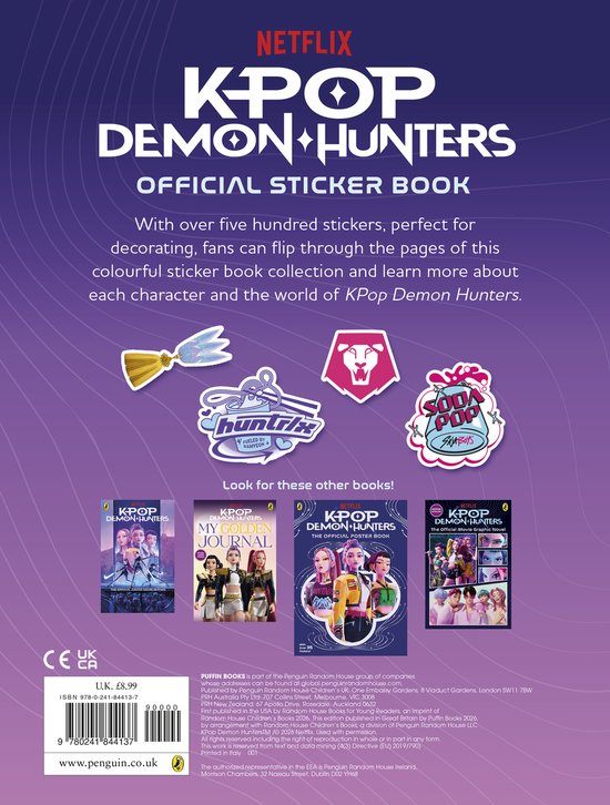 Officiële KPop Demon Hunters Stickerboek met meer dan vijfhonderd stickers en illustraties van personages.
