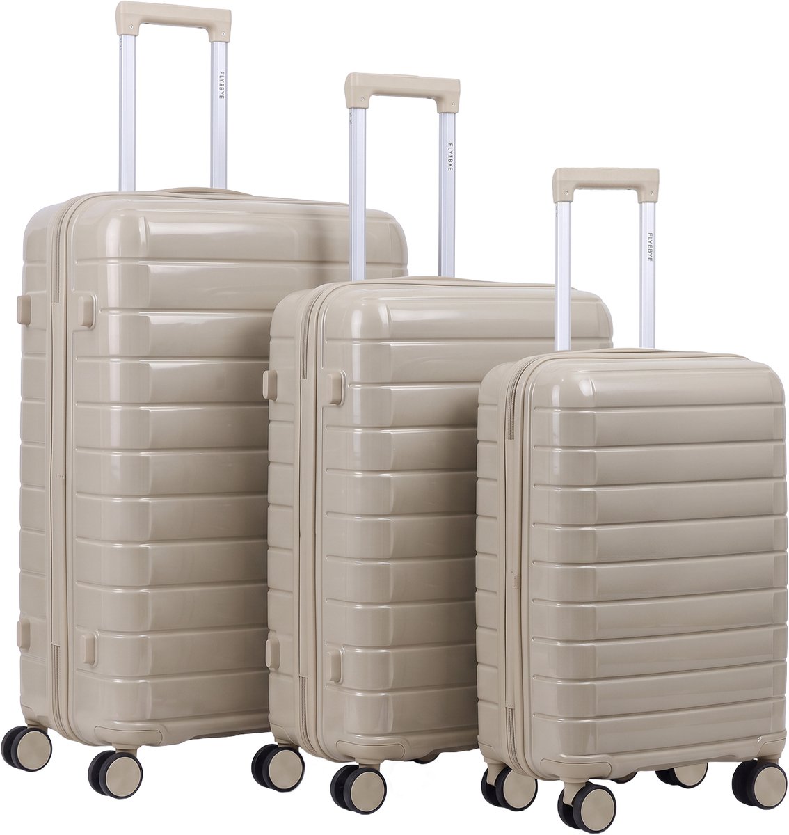 FLY&BYE® Kofferset Classic - S/M/L - 3 Delig - Complete Set - 35 Handbagage + 60 en 94L Ruimbagage - Cijferslot - Beige