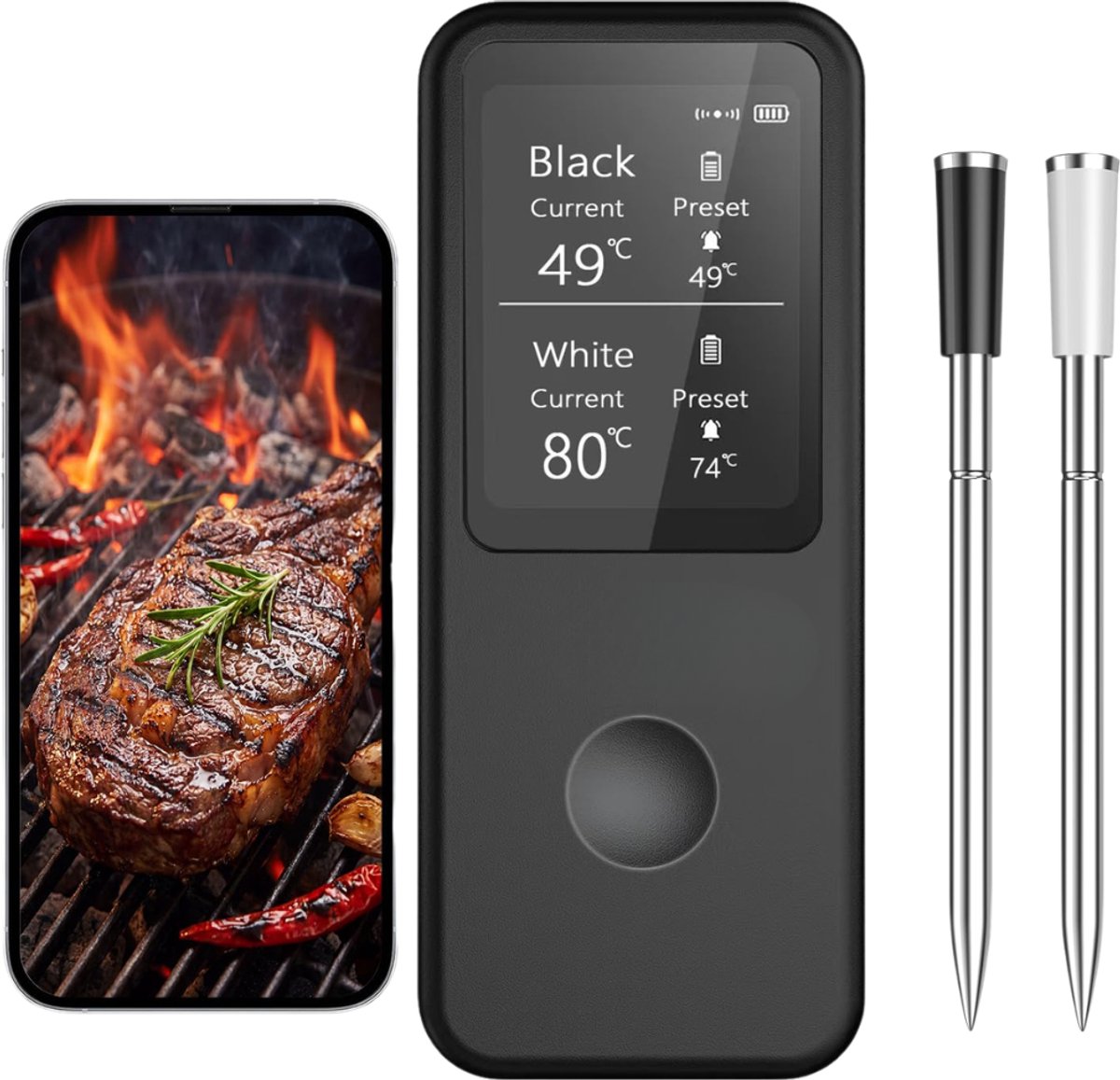 CRLYN® Vleesthermometer Draadloos - Kerntemperatuurmeter BBQ Draadloos - BBQ Thermometer