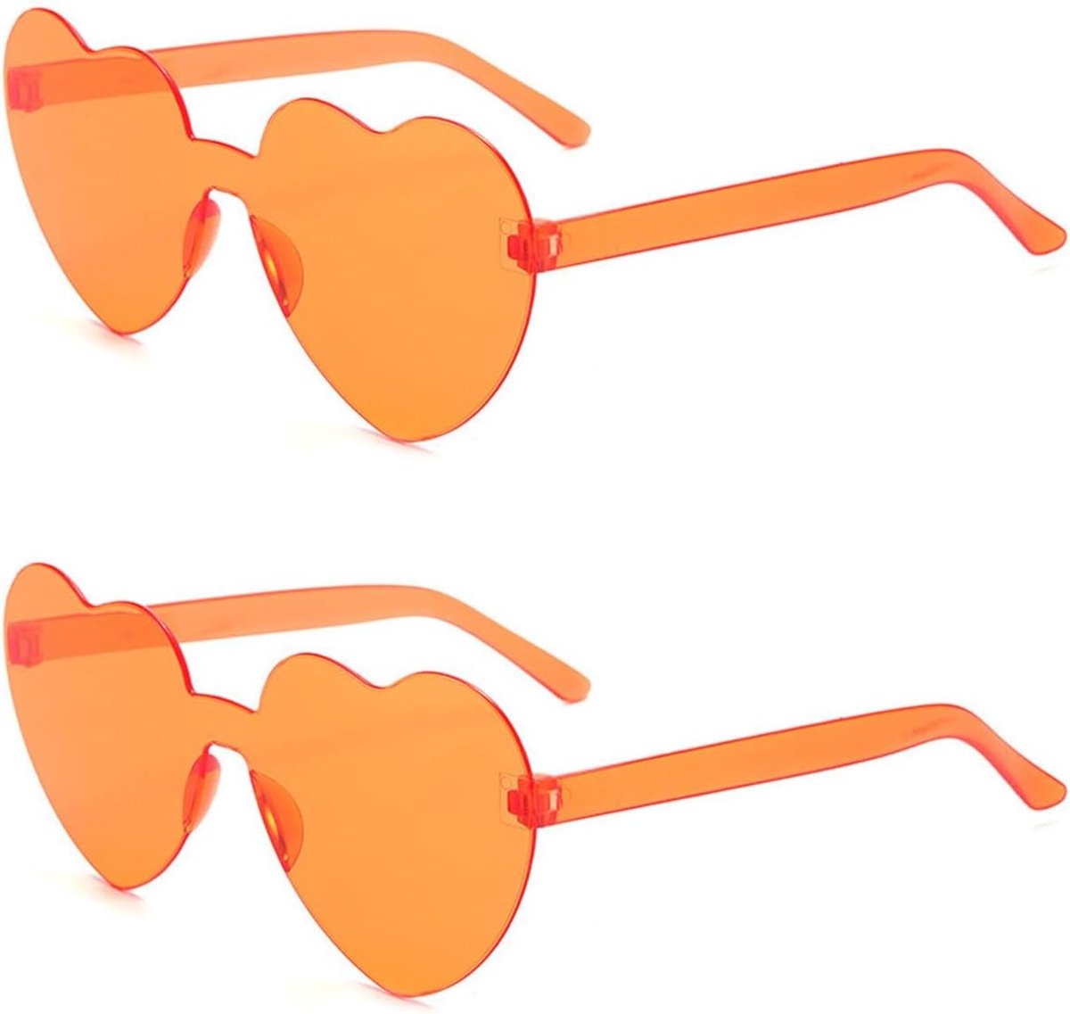 Set van 2 Hartvormige Zonnebrillen zonder Frame in Vintage Candy Kleuren voor Vrouwen, Meisjes en Kinderen, Oranje, UV-bescherming, Modeaccessoire, Zomerstijl