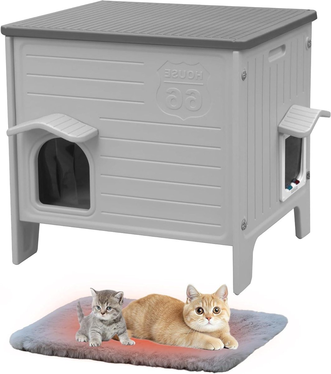 Kattenhuis Buiten - Huisdieren Cabin - Bescherming Dieren - Dubbelwandig Geïsoleerd - 56x41x53 cm - Grijs