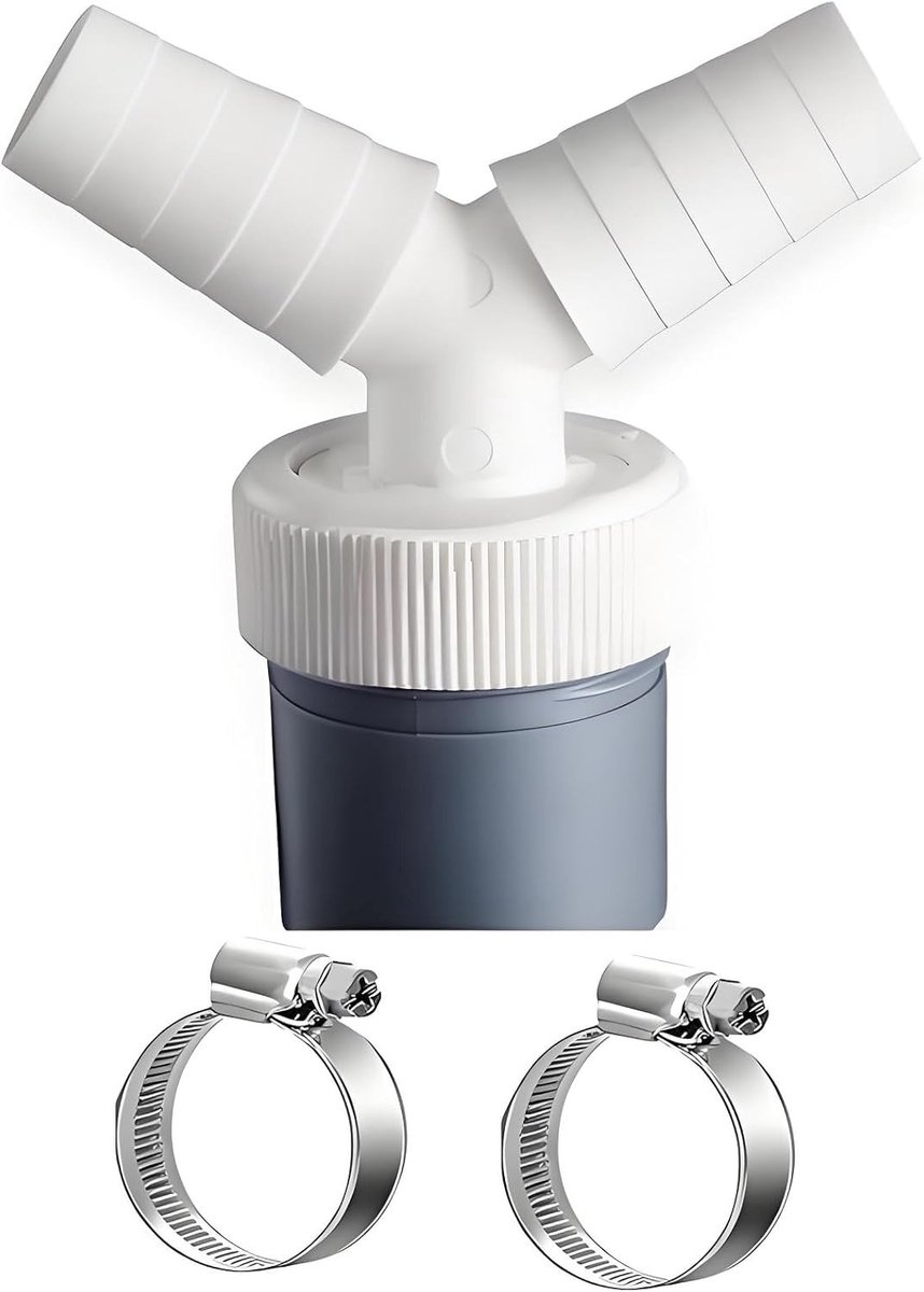 Drainafvoeradapter voor vaatwasser en wasmachine, type Y, inlaat- en uitlaatbuis, diameter 18-24 mm en 40 mm, met 2-delige slangklem Ø 20-32 mm, ideaal voor sanitair en afvoerinstallatie
