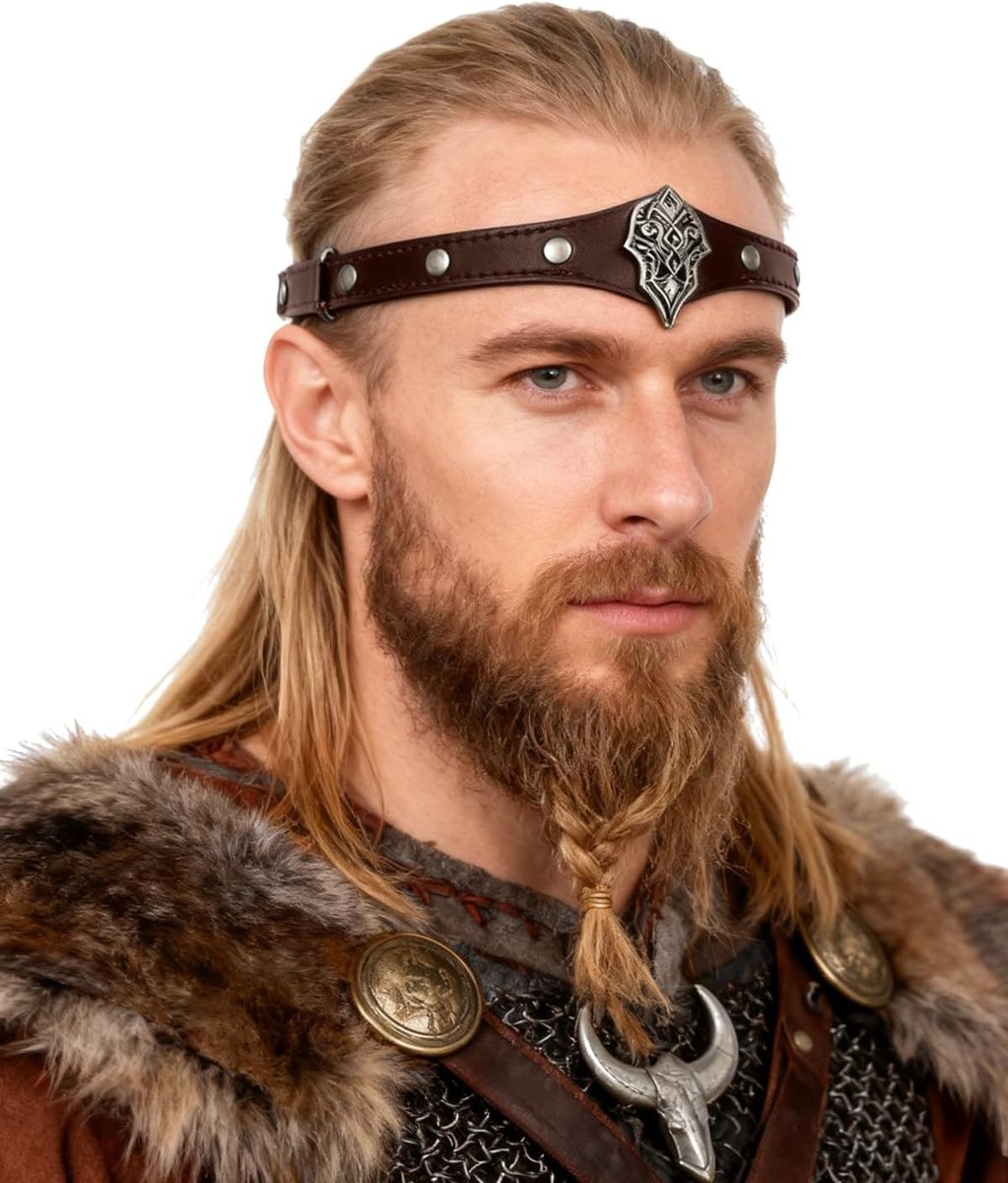 Wikinger Leren Hoofdband voor Cosplay en LARP - Middeleeuws Heiligdom voor Mannen en Vrouwen, Perfect voor Halloween Feesten