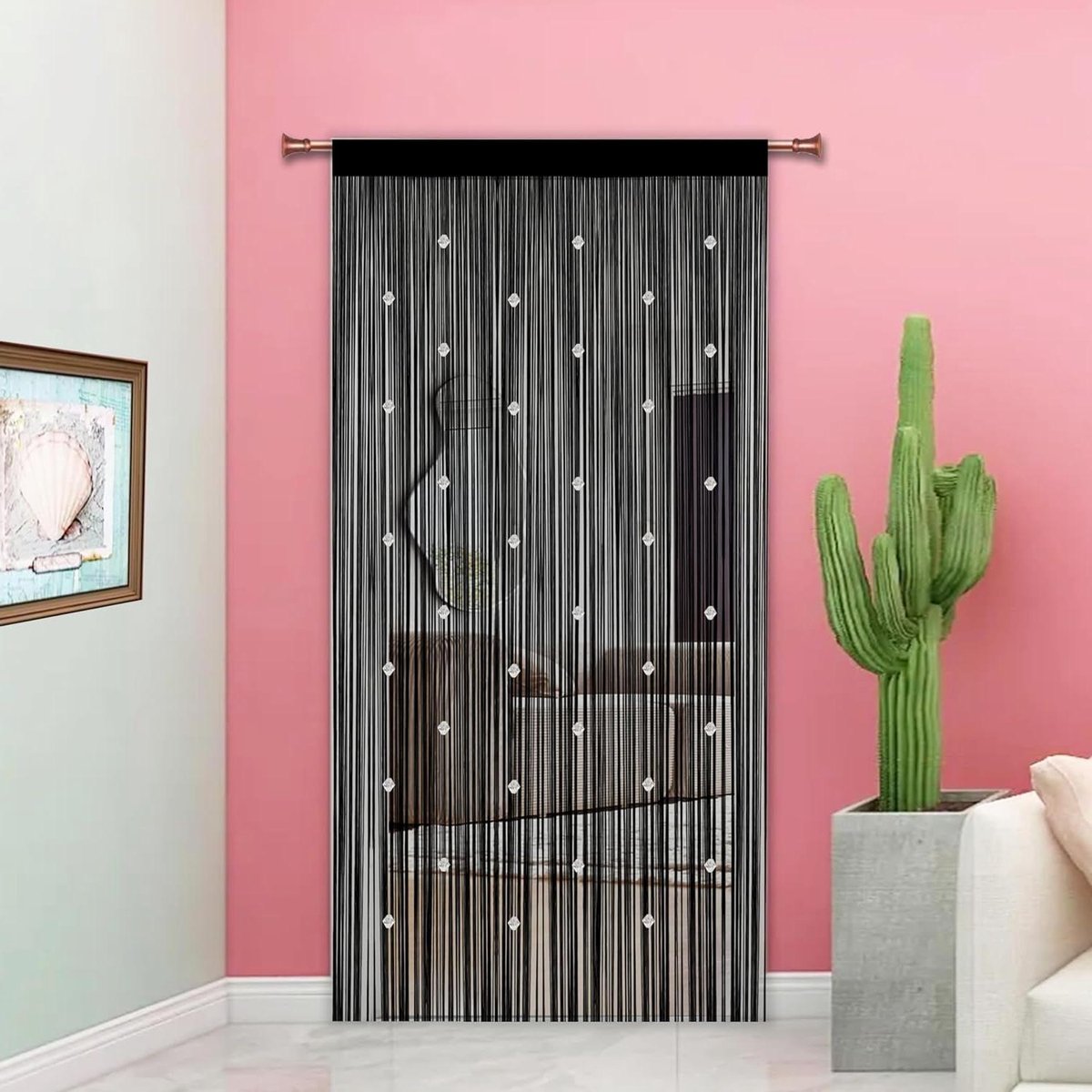 Kralen Gordijnen - Vliegen Insecten Scherm - Ruimte Verdelen - Handgemaakt Decoratief - 90x245cm - Zwart