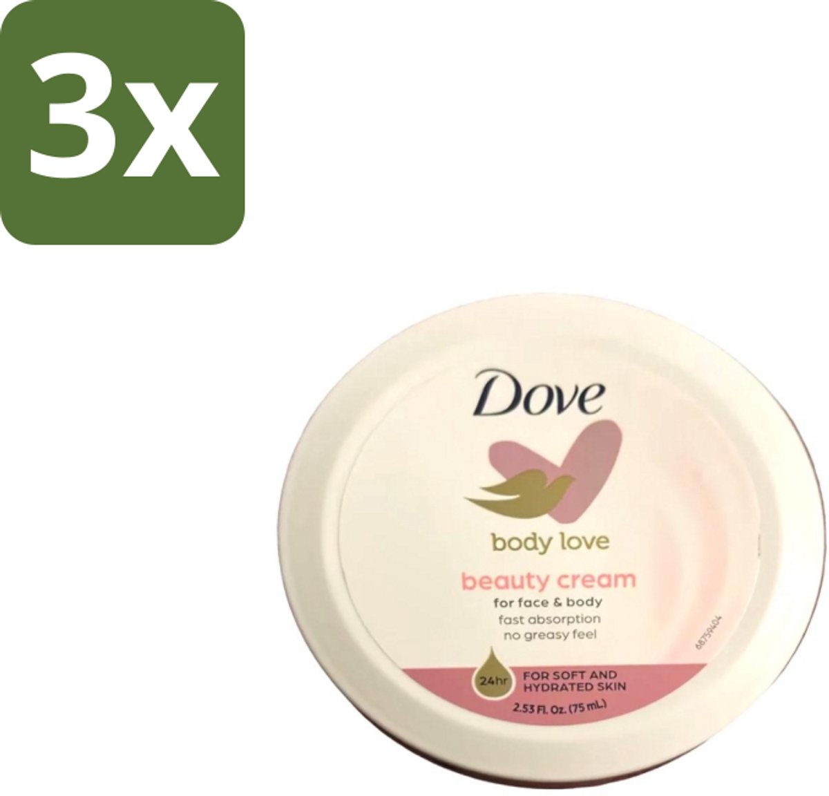 3 x Dove – Bodycrème – Beauty Cream – 75 ml - Bodycrème - Hydratatie - Huid Verzorging - Gezicht Verzorging - Handen Verzorging