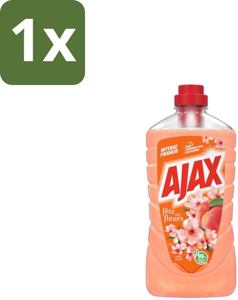 1 x Ajax Allesreiniger Fête Des Fleurs Peach 1 liter - Allesreiniger Perzik - Reinigingsgeur - Frisse Geur - Huishoudelijke Reiniger - Reinigingsproduct