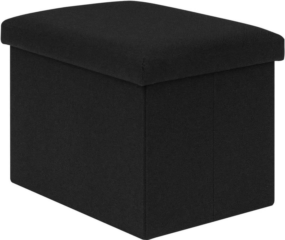 Opvouwbare opbergkruk - Linnen poef - Extra opbergruimte - Gevoerd met schuim - 42 x 32 x 32 cm - Zwart