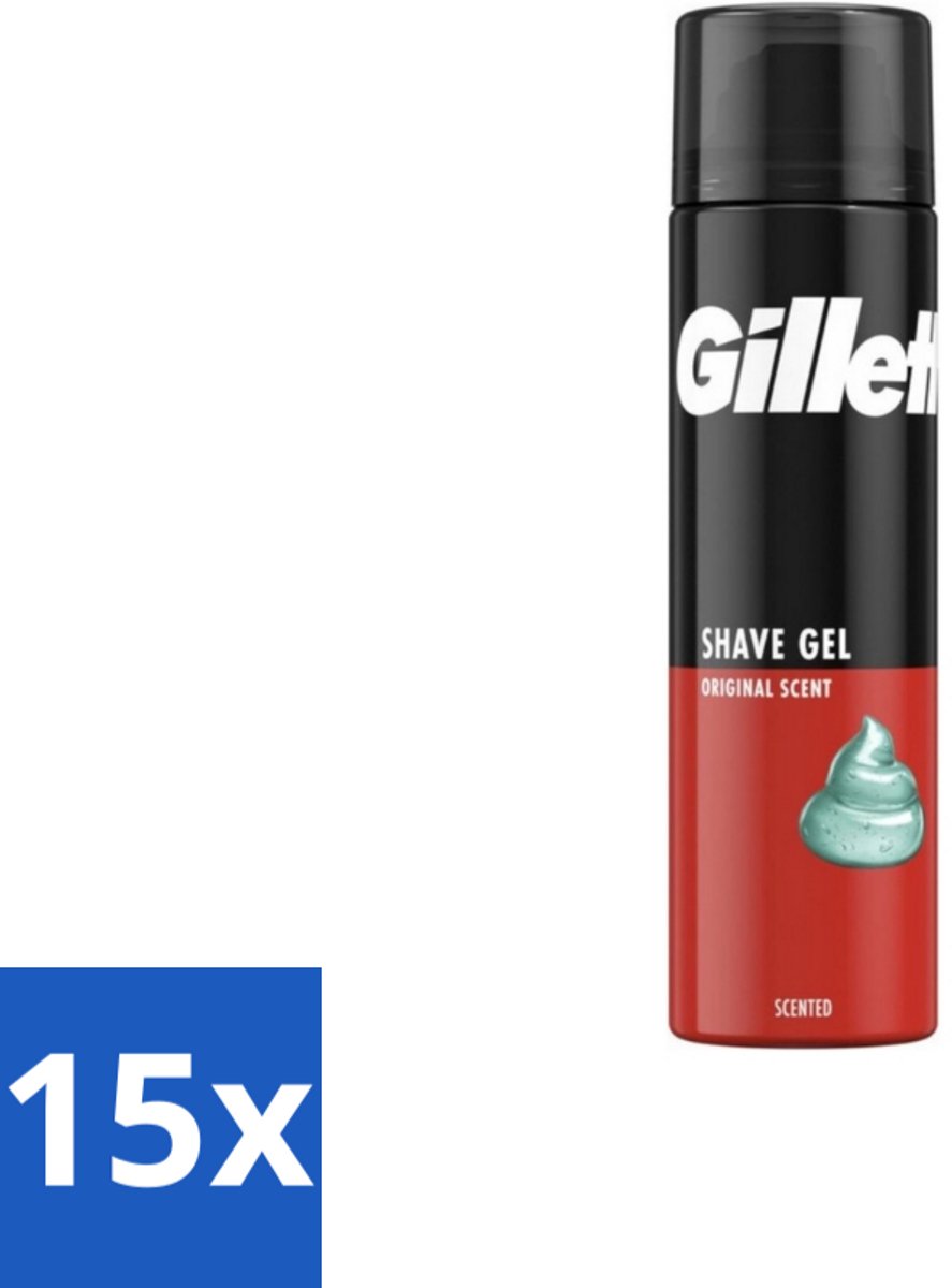 15 x Gillette – Scheergel – Classic – 200 ml - Scheergel - Gevoelige Huid - Scheercomfort - Scheerirritatie - Hydraterende Scheergel