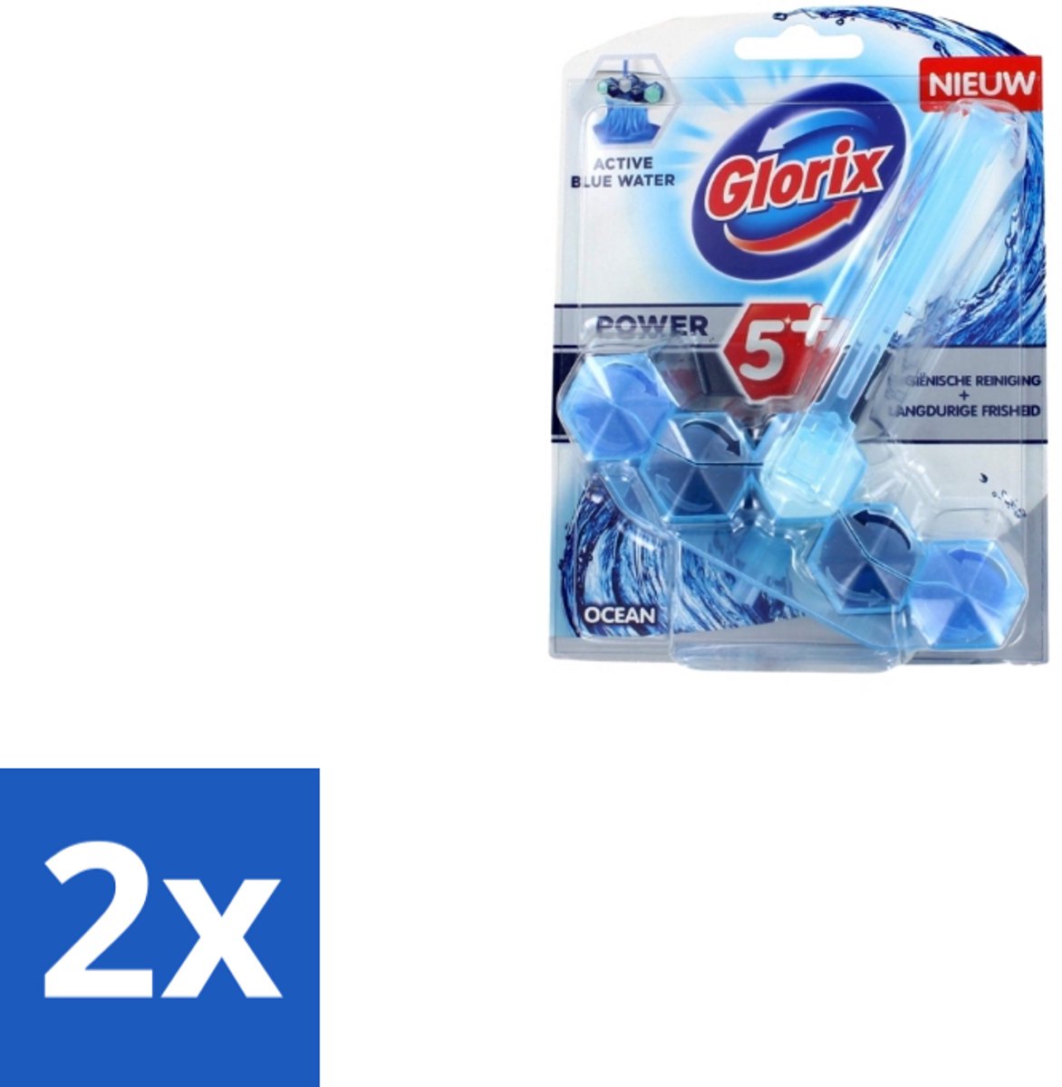 2 x Glorix – Toiletblok – Blauw Water Ocean – Fris - Toiletblok - Blauw Water - Reiniging Toilet - Anti-kalk - Frisse Geur