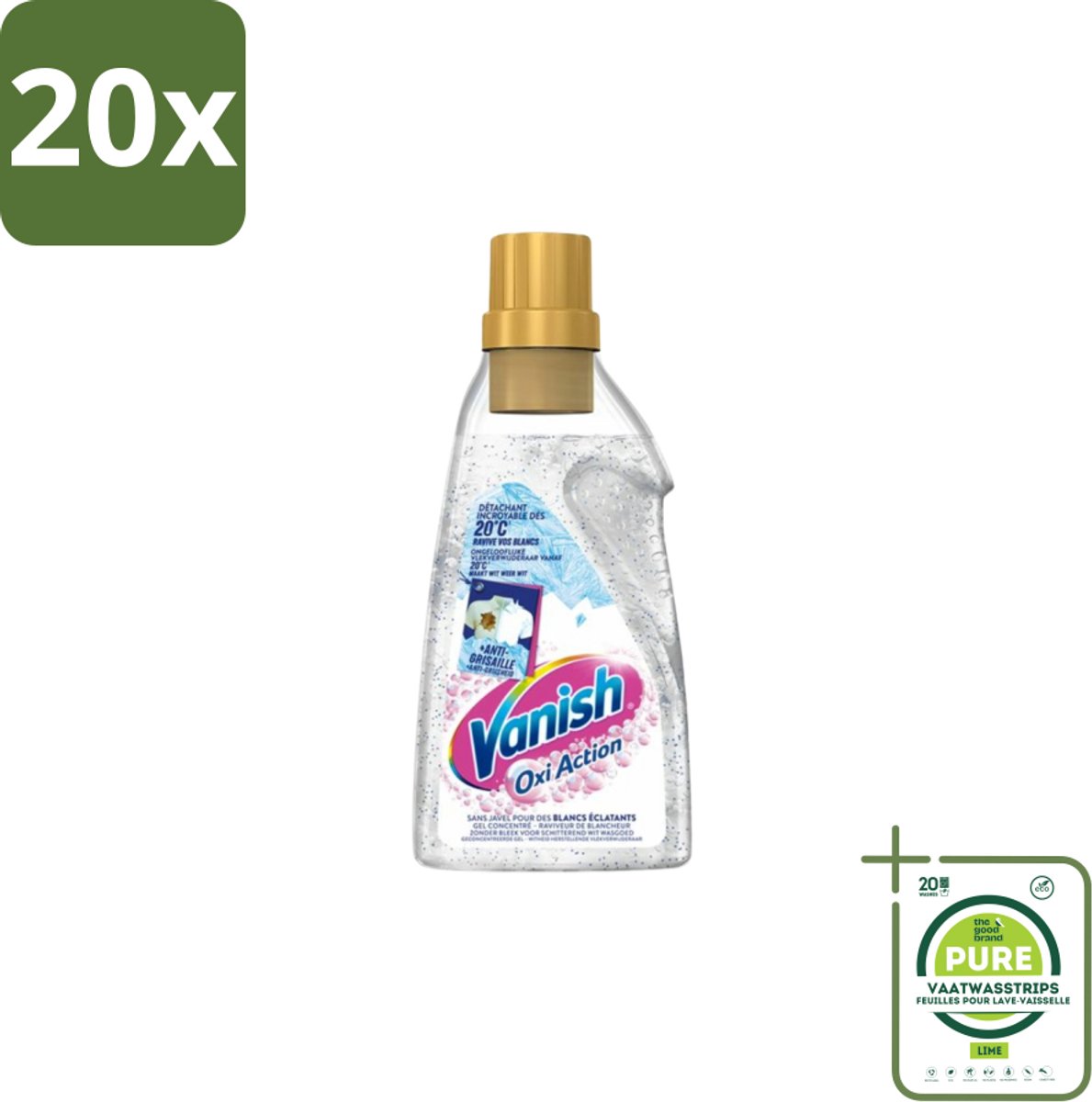 20 x Vanish – Wasbooster Gel – Oxi Action Whitening – 750 ml - Grootverpakking - Wasbooster - Witte Was - Vlekverwijdering - Wasmiddel - Actieve Zuurstof