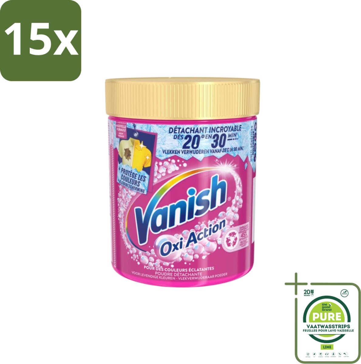 15 x Vanish – Wasbooster Poeder – Oxi Action Gekleurde Was – 470 g - Grootverpakking - Wasbooster - Kleurbehoud - Vlekverwijdering - Wasmiddel - Anti-verkleuring