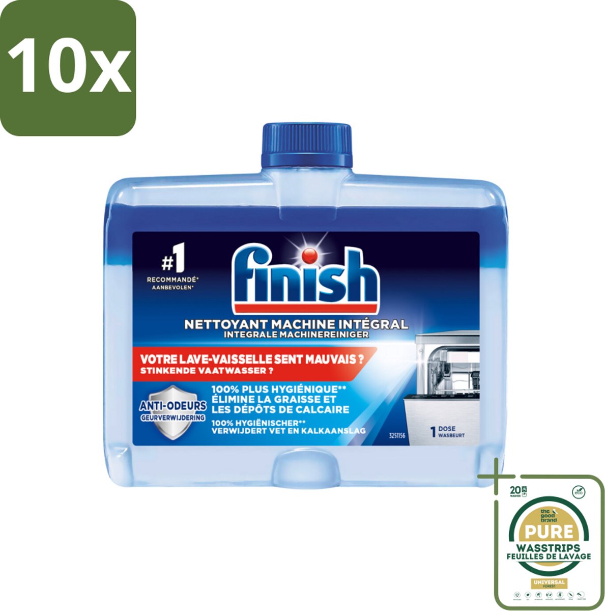 10 x Finish Integrale Machinereiniger Regular 250 ml - Grootverpakking - Vaatwasmachine Reinigen - Vet Verwijderen - Kalk Verwijderen - Geur Verwijderen - Vaatwasmachine Onderhoud