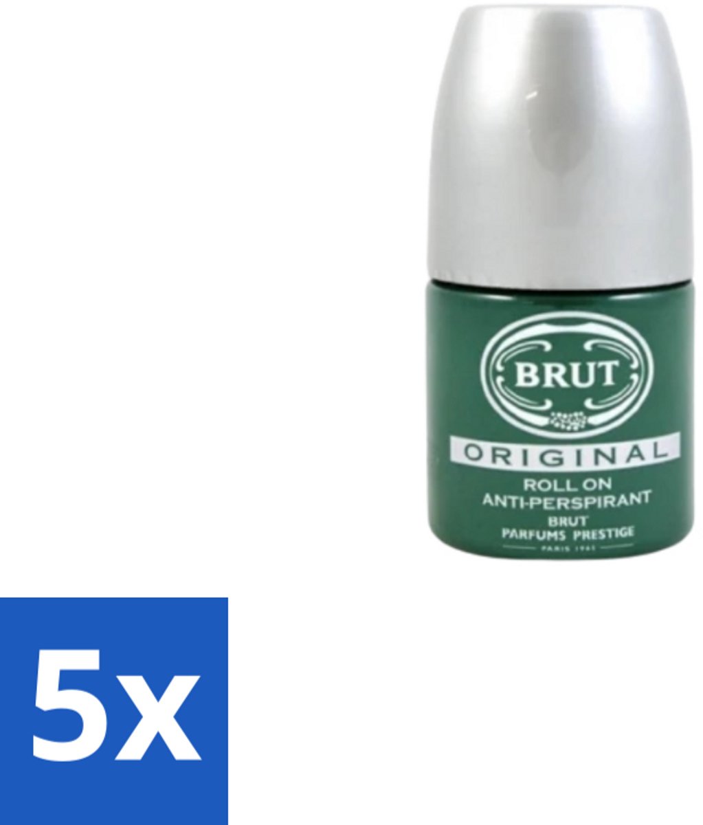 5 x Brut – Deodorant Roll-On – Original – Glas – 50 ml - Deodorant Roll-on Mannen - Zweetgeur Bestrijding - Brut Original Geur - Klassieke Deodorant - Fris Gevoel