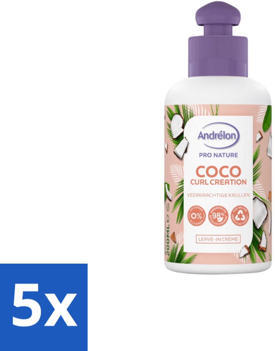 5 x Andrélon – Leave-In Conditioner – Kokos Care Creation – 200 ml - Kokosolie Conditioner - Leave-in Conditioner - Droog Haar Verzorging - Haar Verzorging - Haar Glans