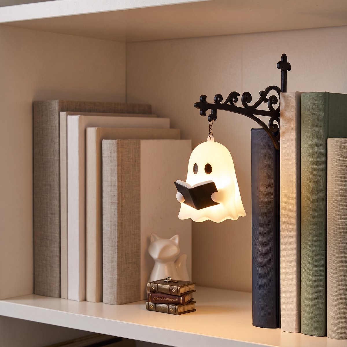 Namajunas-Metalen boekensteunen-Decoratieve boekenplanklampen - Bibliotheek- en boekenplanklampen-Vintage spookvormige boekensteunlampen - Decoratieve leeslampen voor boekenplanken, bibliotheken en nachtkastjes-Een uniek cadeau voor boekenliefhebbers