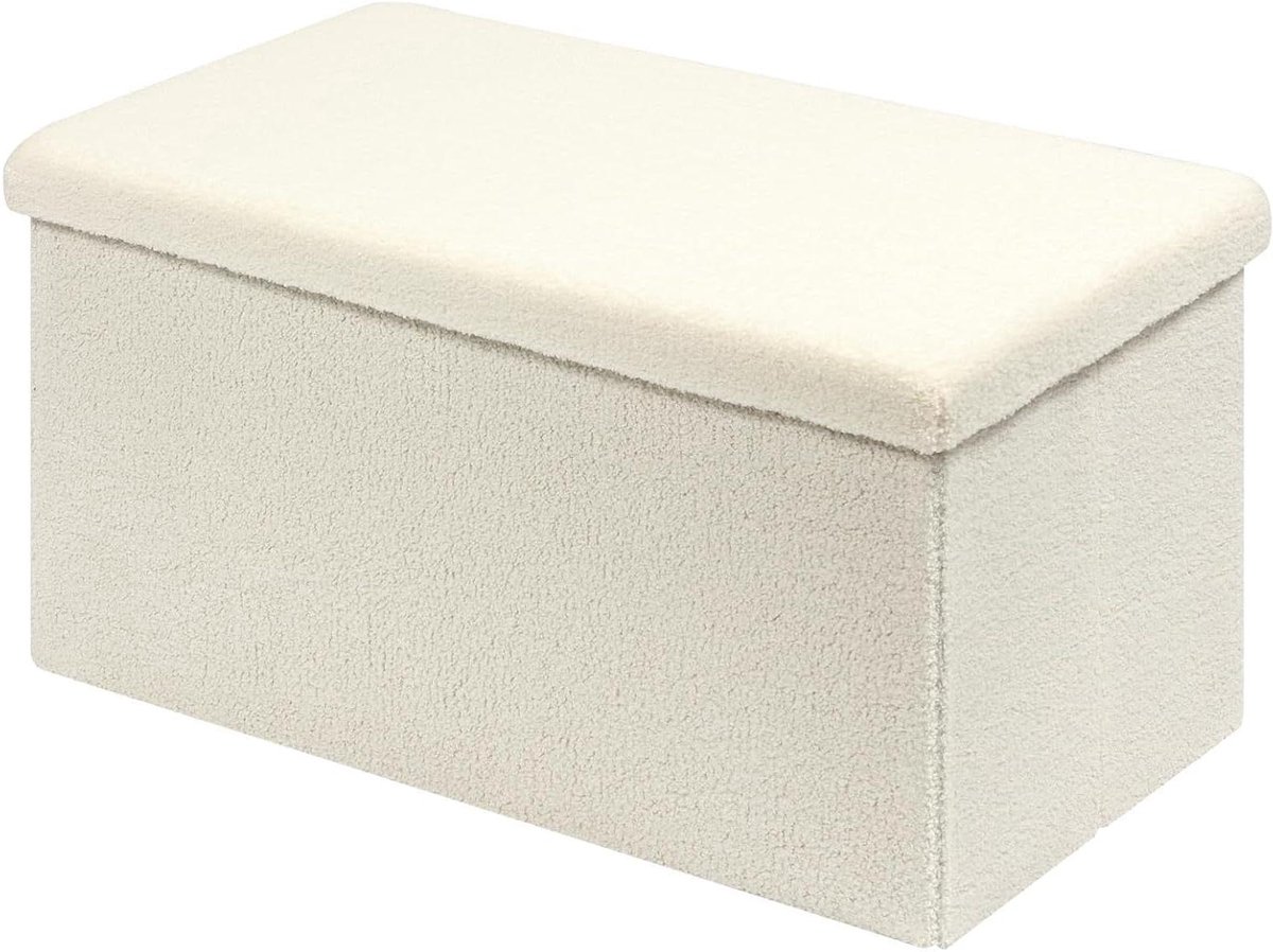 Opbergkruk - Zitbank Poef - Ruimte Organiseren - Zachte Teddy Stof - 80 x 40 x 40 cm - Wit