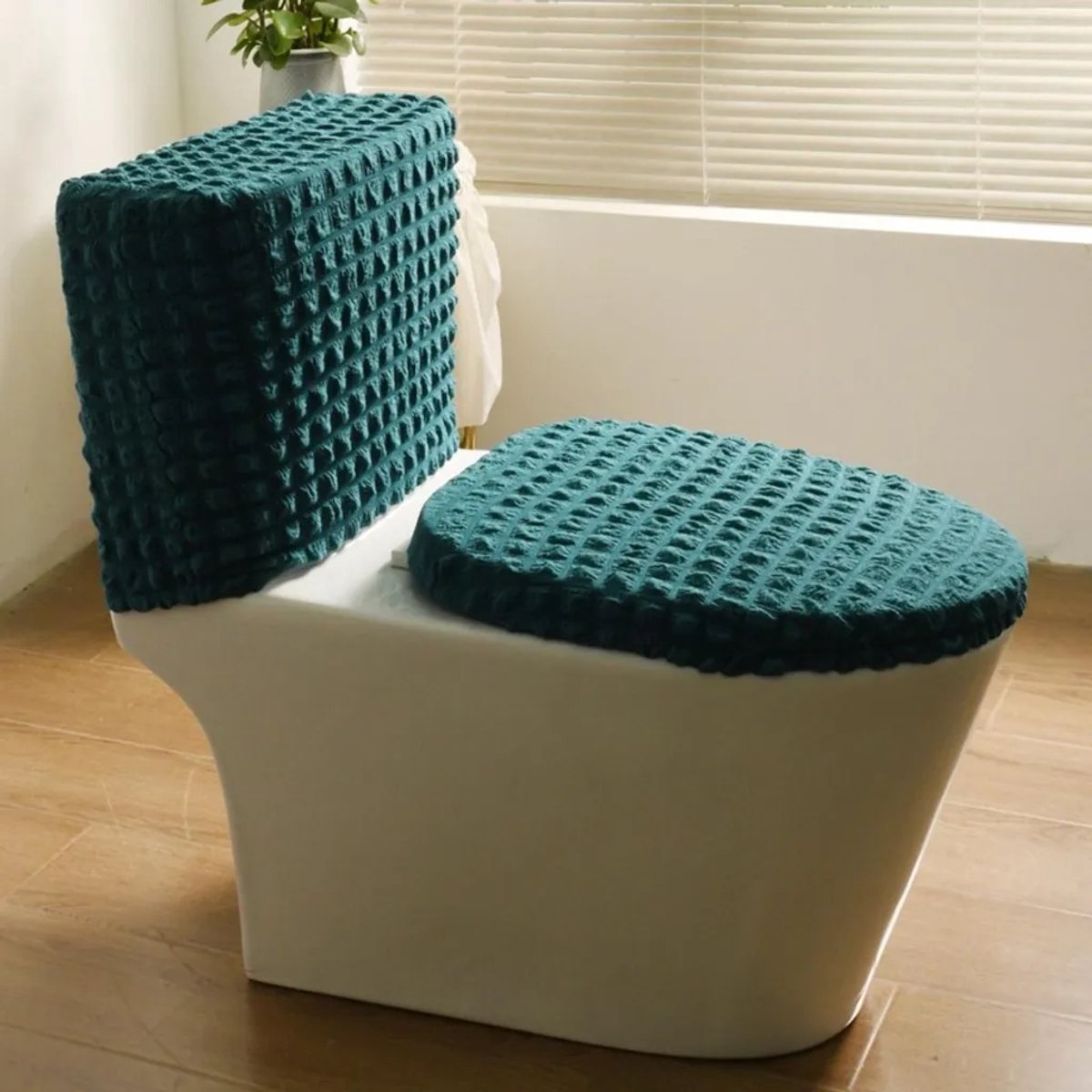 Tweedelige toiletbrilhoes set – zachte en comfortabele badkamerdecoratie, eenvoudig te installeren en schoon te maken, past op de meeste standaard toiletten, duurzame stof Geschikt voor elastische rand.
