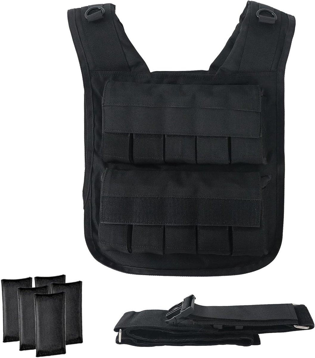 Verstelbaar Gewichtsvest - Krachttrainingsvest - Spieropbouw Training - 20kg Aanpasbaar Gewicht - 20 kg - Zwart