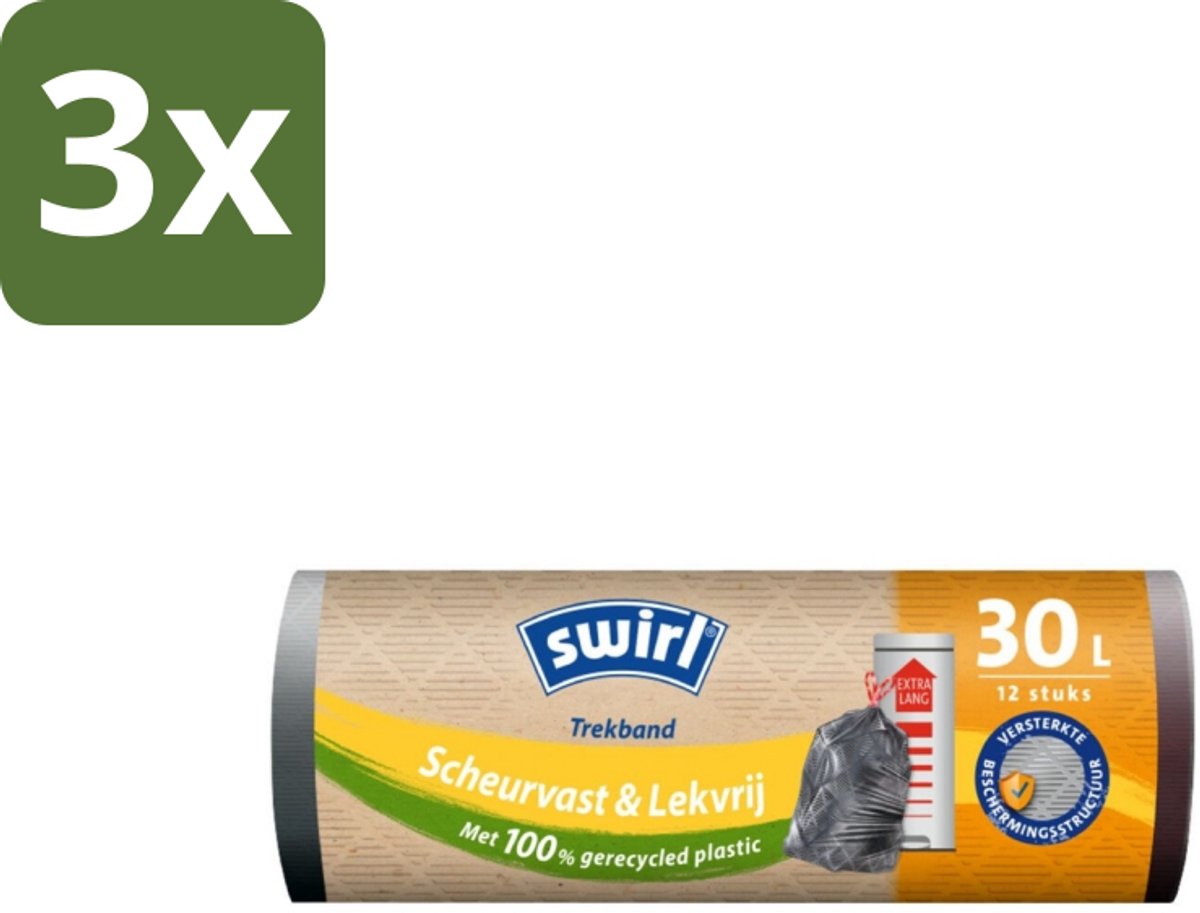 3 x Swirl – Afvalzakken – 30 L – Trekband – 12 zakken - Koffiezetapparaat