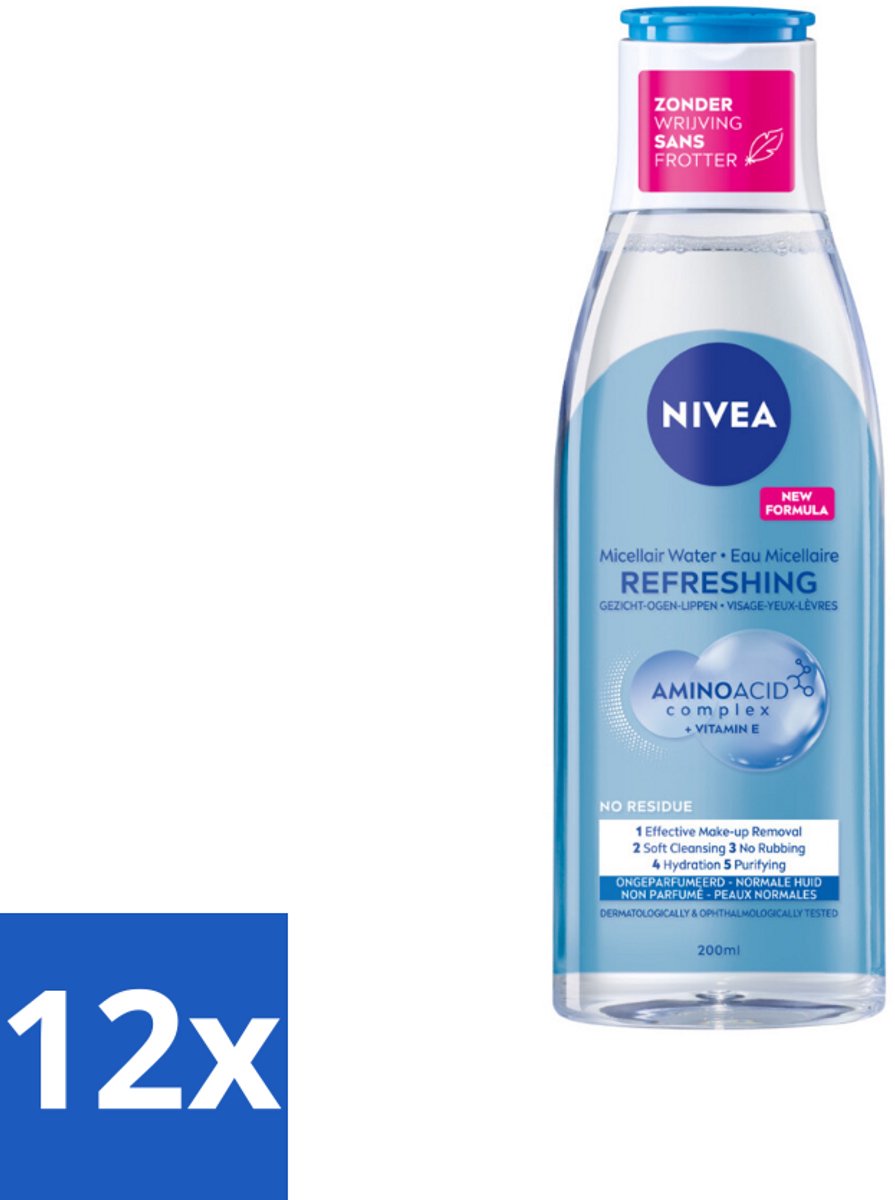 12 x NIVEA – Micellair Reinigingswater – Refreshing – 200 ml - Gezichtsreiniger - Micellair Water - Huid Reinigen - Make-up Verwijderen - Fris Resultaat