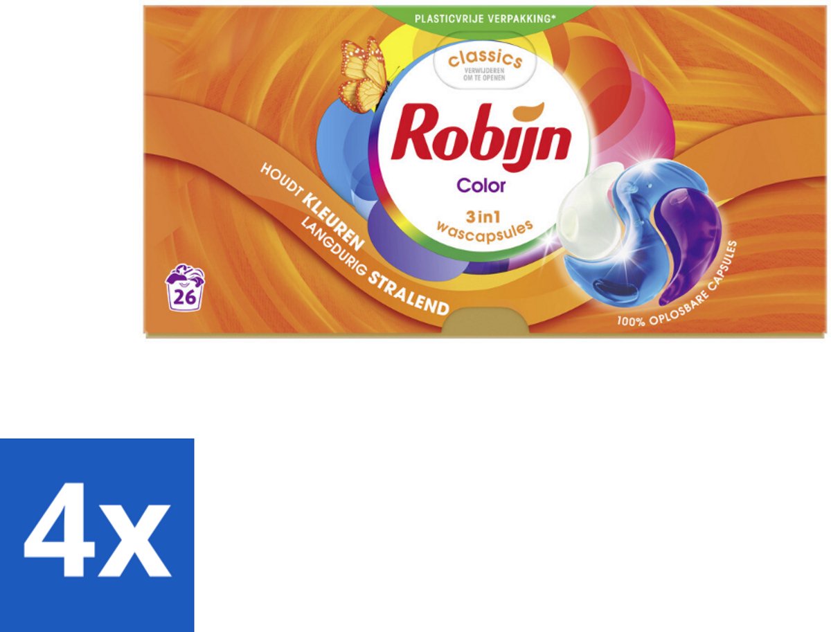 4 x Robijn – 3-in-1 Wascapsules – Color - 26 Capsules - Kleurverzorging - Wascapsules - Wasgeur - Wasverzachter - Kleurbehoud