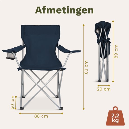 TRVLMORE Campingstoel - Opvouwbaar - 120KG Draagvermogen - Incl. Draagtas - Klapstoel - Visstoel - Kampeerstoel - Vouwstoel - Blauw van Merkloos — afbeelding 4