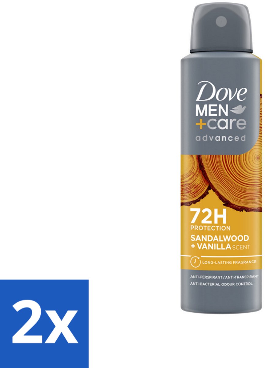 2 x Dove – Deodorant Spray – Men+Care Sandalwood & Vanilla – 150 ml - Anti-transpirant Spray - Deodorant Spray - Zweetbestrijding - Geur Van Sandelhout - Geur Van Vanille