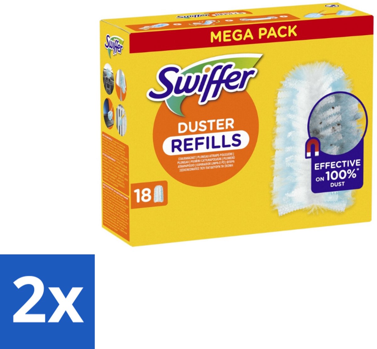 2 x Swiffer - Duster – Voor Stofwisser – 18 navullingen - Stofduster Navullingen - Stof Opvangen - Stofduster - Stof Opvangen Droog - Stofduster Handvat