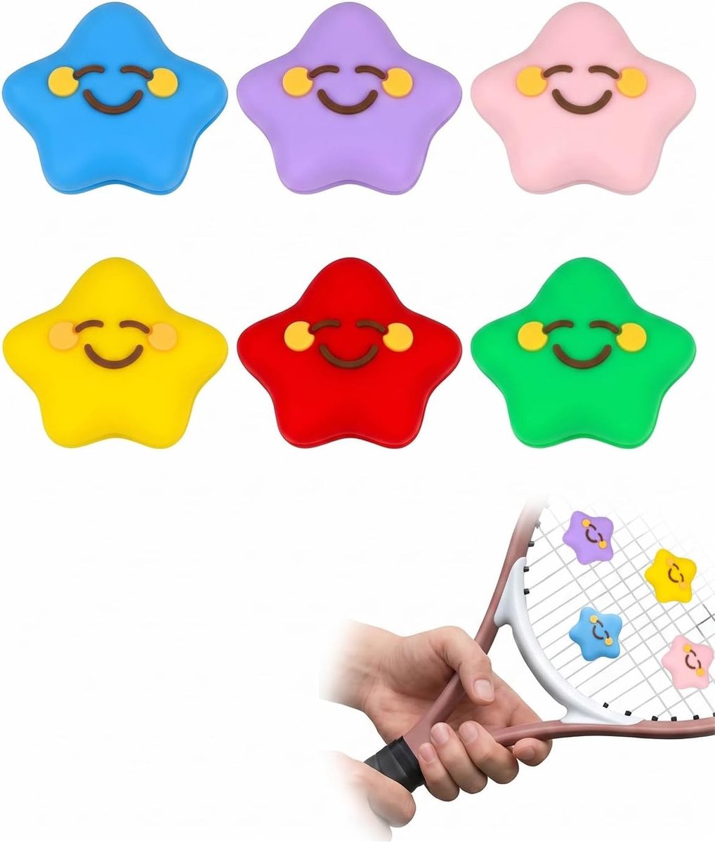 Set van 6 kleurrijke tennisdempers van siliconen voor trillingsvermindering en speelcomfort, ideaal voor bescherming van de arm en betere grip
