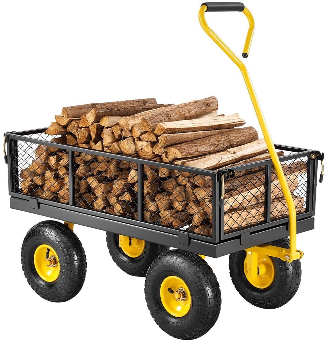 Bolderkar - Transportwagen Tuinwagen - Zware Lasten Vervoeren - Afneembare Zijpanelen - 22680 kg Draagvermogen - Geel Zwart