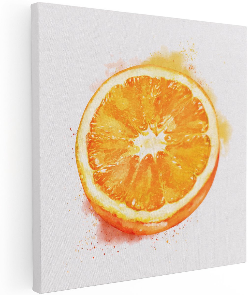 Artaza Canvas Schilderij Sinaasappel - 100x100 cm - Groot - Wanddecoratie Fruit - Muurdecoratie Aquarel - Decoratie Keuken - Oranje